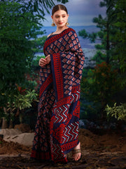 Women's Bhagalpuri  Navy Blue Printed Designer Saree With Blouse Piece-26WOM26904