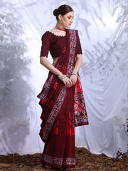 Women's Bhagalpuri  Maroon Printed Designer Saree With Blouse Piece-26WOM26906