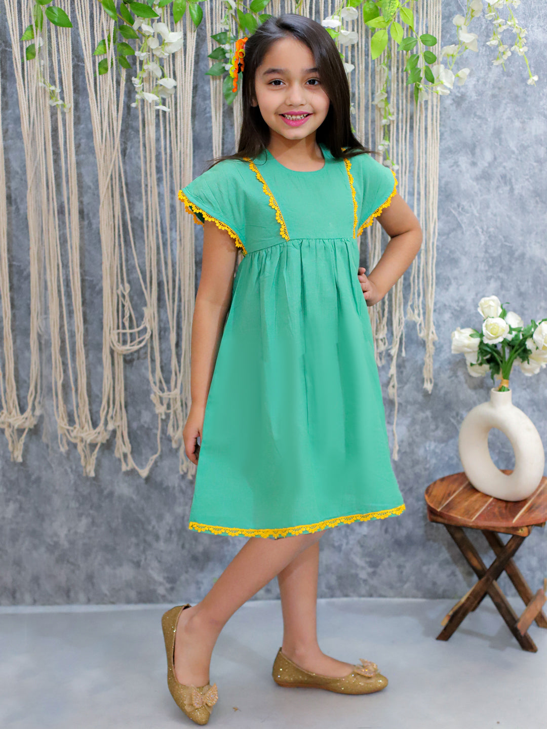 Pure Cotton Dress for Girls - Green | BS24DR61GRA | DesiQlo