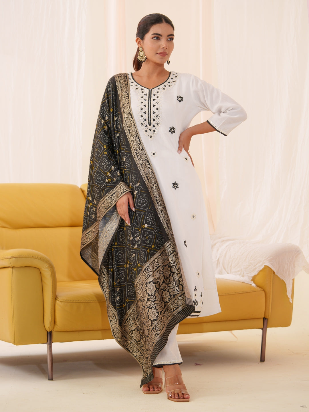 Cotton Blend Kurta Set for Women - Black | MLWSHKS9279BLK