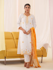 Cotton Blend Kurta Set for Women - Yellow | MLWSHKS9278YLW