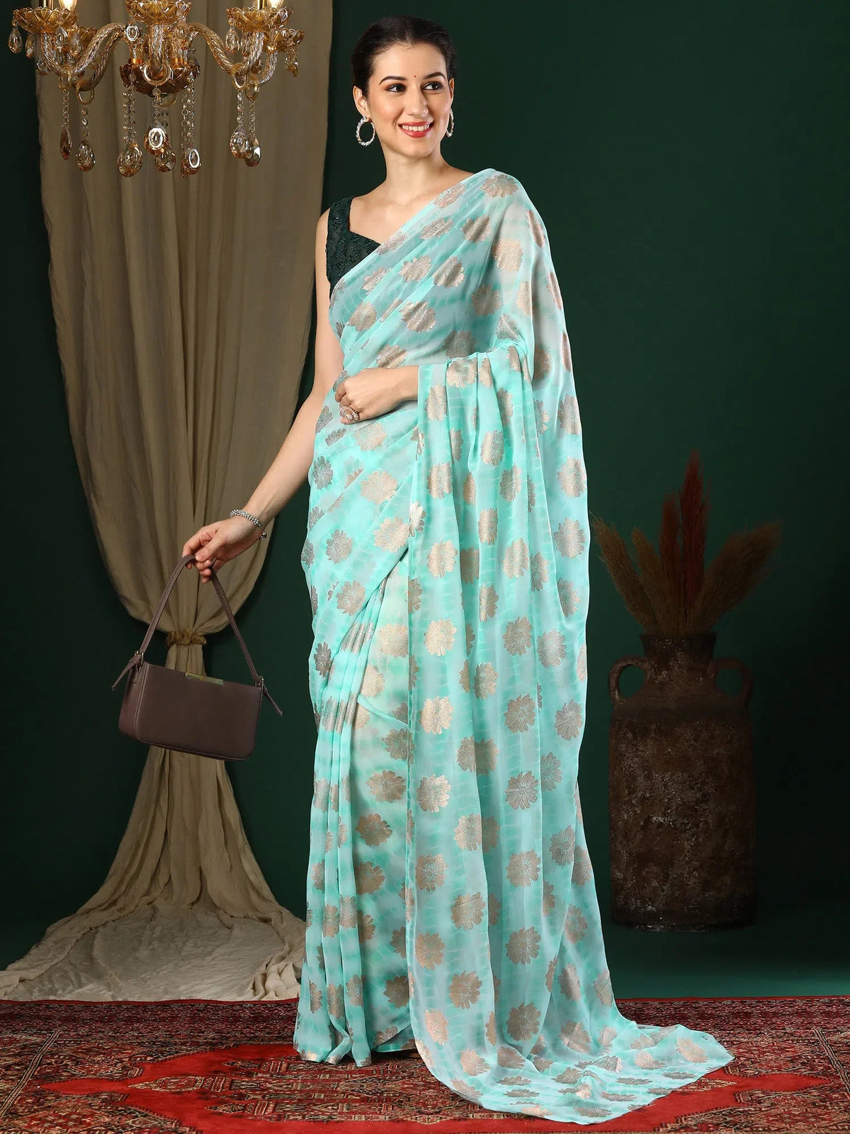 Women's Banarasi Brown Printed Designer Saree With Blouse Piece-GRUHAM203