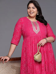 Plus Size Printed Fit & Flare Midi Ethnic Dress-AP-AHEDMLKH-234