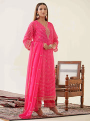 Poly Organza Fabric Pink Colour Top Bottom With Jequard Dupatta Set-MLWSHKS4371PNK