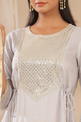 Grey Zari Embroidered Rayon Dobby Maxi Dress-2830GREY