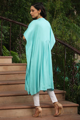 Sky Blue Geometric Printed Rayon Dobby Kaftan With Thread Work Embroidery-2871SKYBLUE