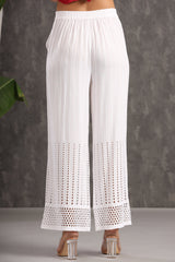 Juniper White Solid Rayon Flared Ankle-Length Palazzo. - Juniper Fashion