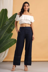 Navy Blue Solid Rayon Flared Ankle-length Palazzo.-2875NAVY