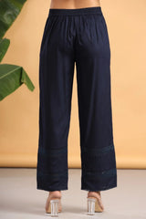 Navy Blue Solid Rayon Flared Ankle-length Palazzo.-2875NAVY