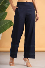Navy Blue Solid Rayon Flared Ankle-length Palazzo.-2875NAVY