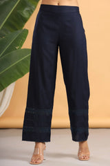Navy Blue Solid Rayon Flared Ankle-length Palazzo.-2875NAVY