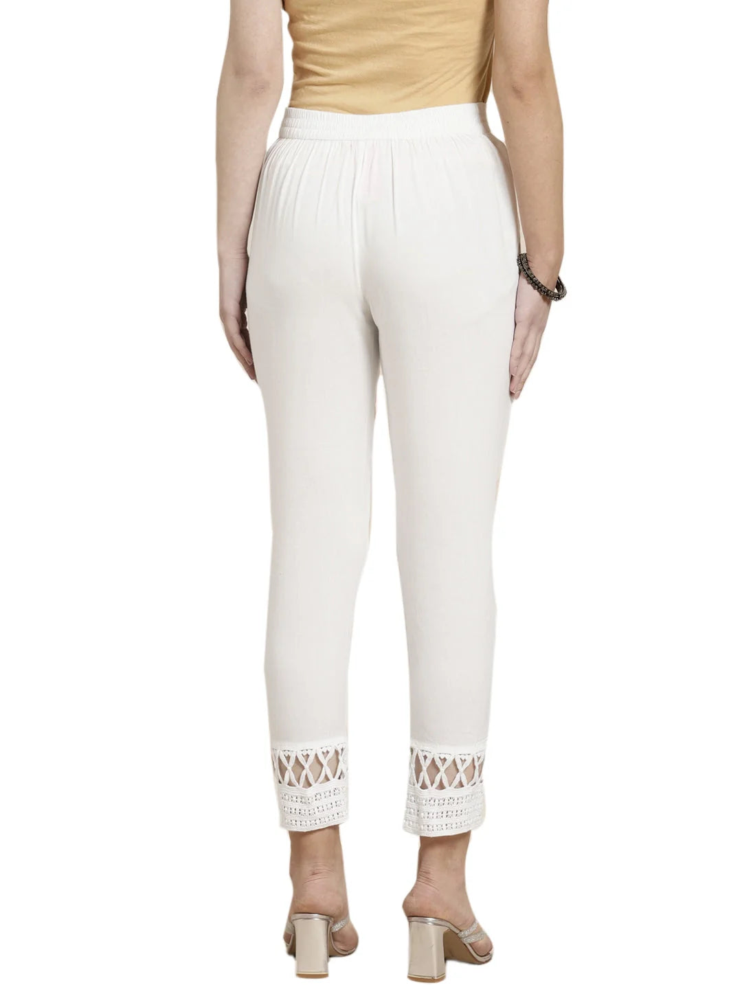 White Rayon Slim Fit Pants - Ankle Length Pencil Pants