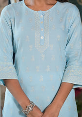 Powder Blue Ethnic Motif Printed Rayon Kurta With Buttons-2879POWDERBLUE