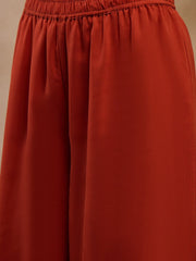 Box Pleat Flare Kurta With Palazzo In Rust Color