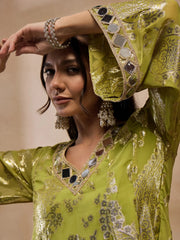 Flare Kurta With Dhoti Pants In Olive Color