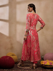 Jacket With Crop Top And Pants In Coral Color