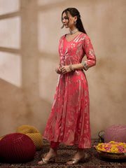 Jacket With Crop Top And Pants In Coral Color