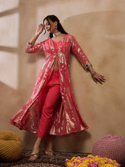 Jacket With Crop Top And Pants In Coral Color