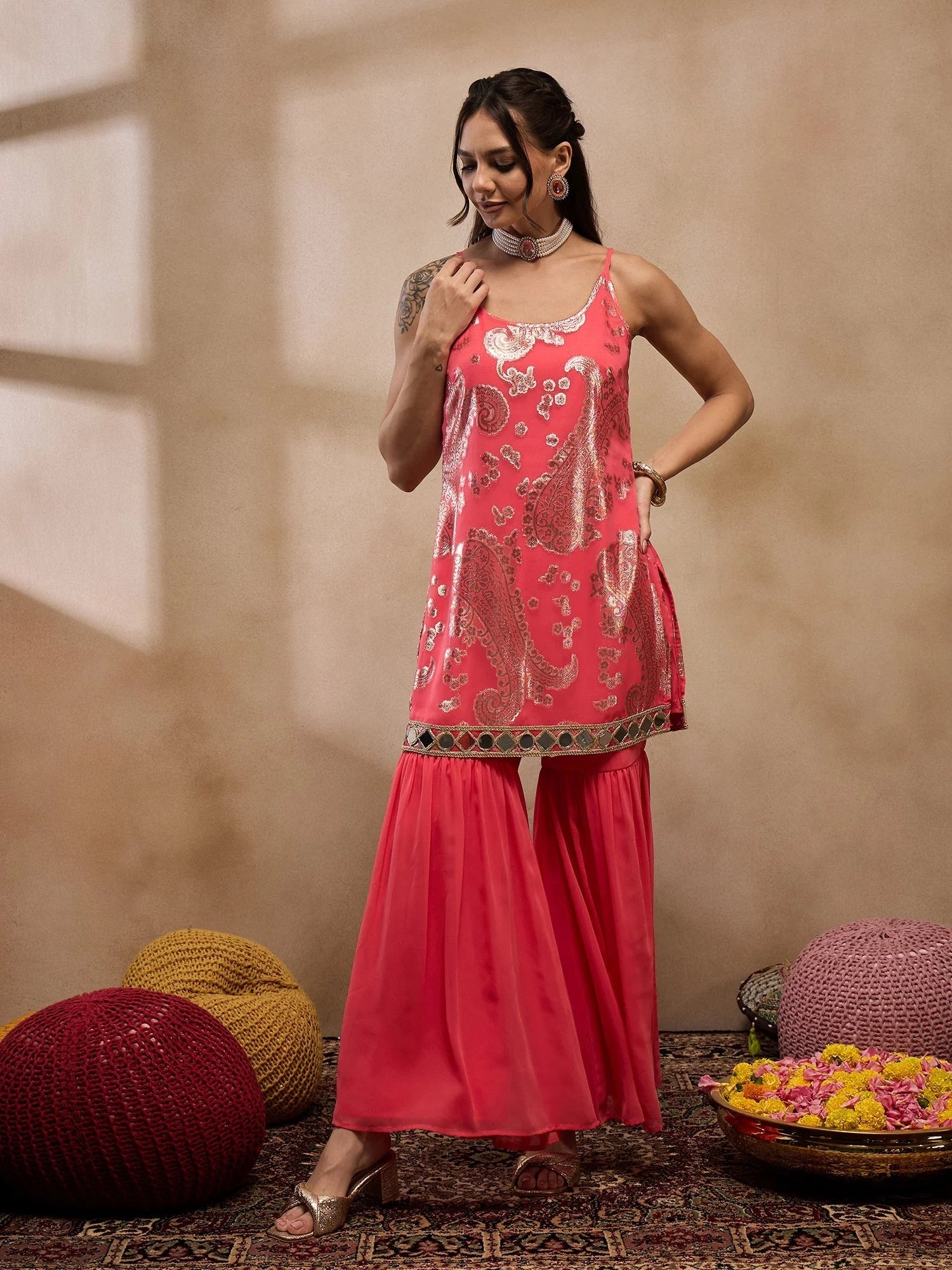 Coral Kurta with Sharara: Stunning Designer Sharara Suits