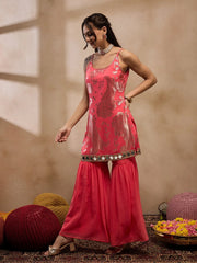 Kurta With Sharara In Coral Color