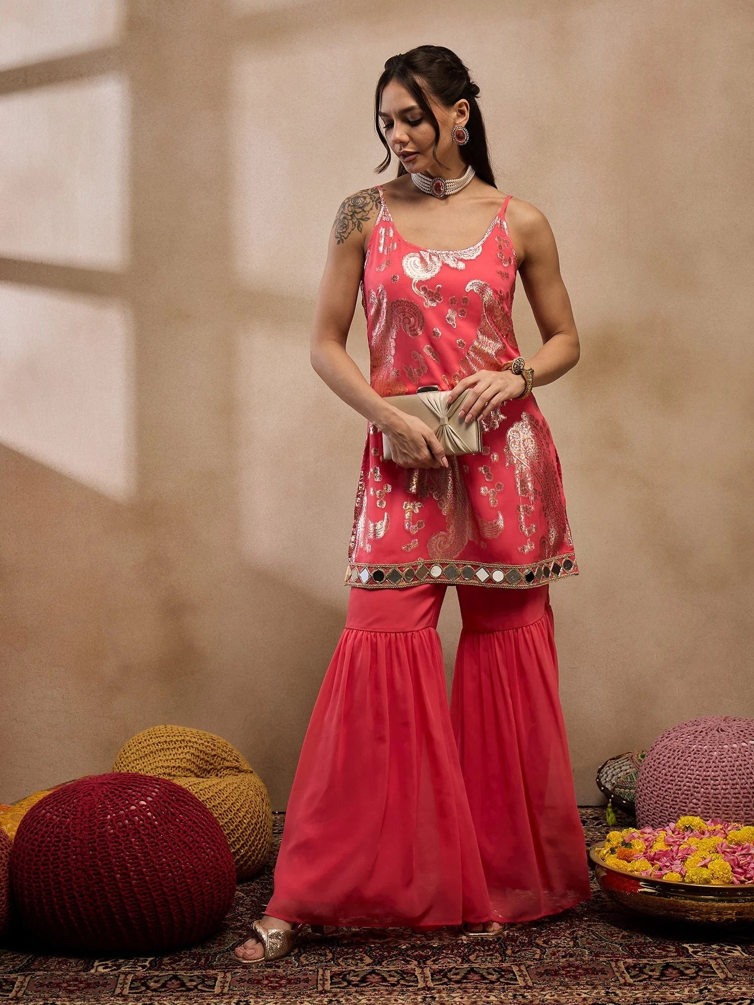 Coral Kurta with Sharara: Stunning Designer Sharara Suits