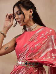 Pre-Draped Sarree With Blouse In Coral Color