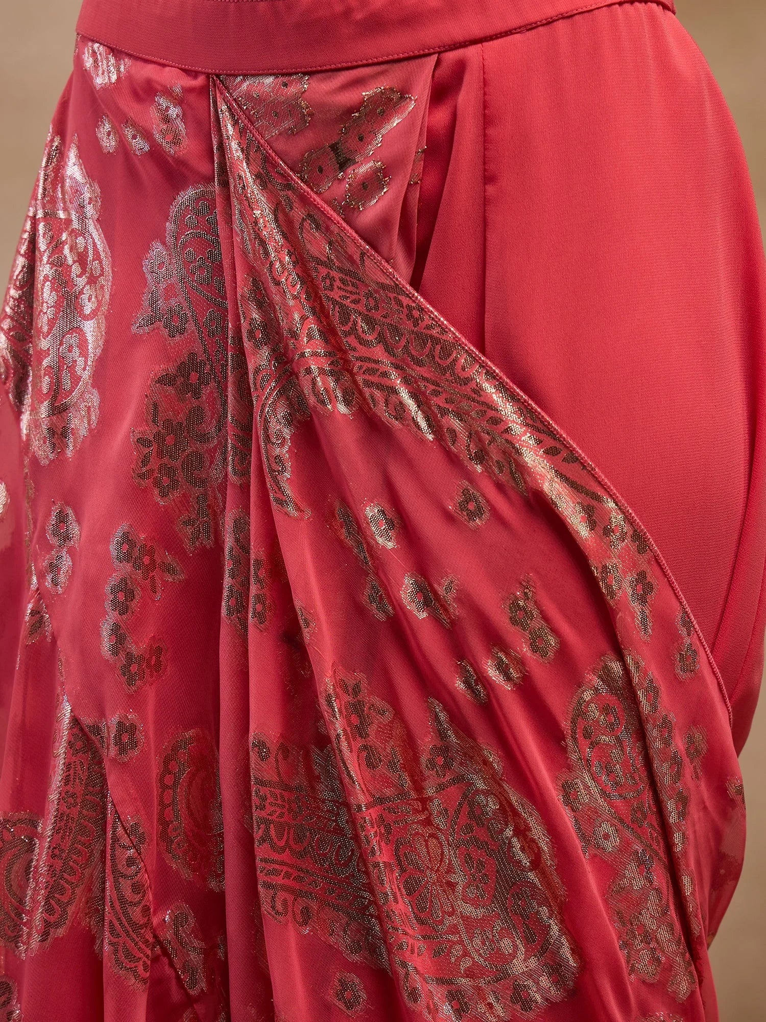 Coral Pre-Draped Indian Saree with Blouse | Designer Sarees