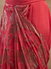Pre-Draped Sarree With Blouse In Coral Color