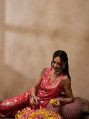 Loop Button Waist Coat With Bell Bottom Pant In Coral Color