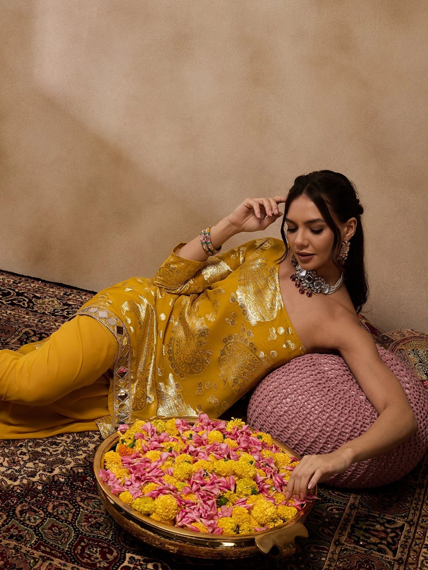 Yellow Dhoti Pant Outfit - One Shoulder Top | Women's Dhoti Sets