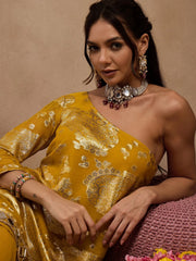 One Shoulder Assymettric Top With Dhoti In Yellow Color