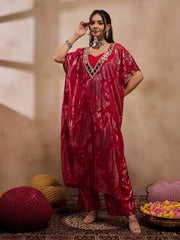 Kaftan With Pants In Red Color
