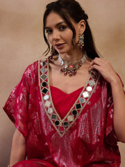 Kaftan With Pants In Red Color