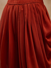 One Shoulder Assymettric Top With Dhoti In Rust Color