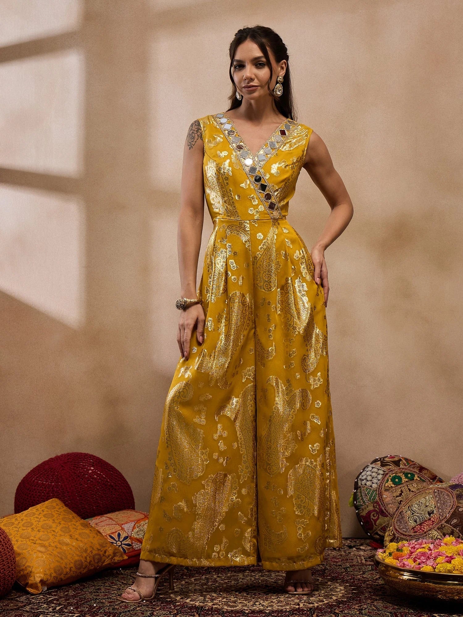 Yellow Overlap Jumpsuit: Find Women's Western Clothing Here