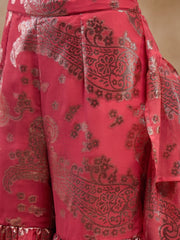 Crop Top With Sharara And Frill Dupatta In Coral Color