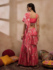 Crop Top With Sharara And Frill Dupatta In Coral Color