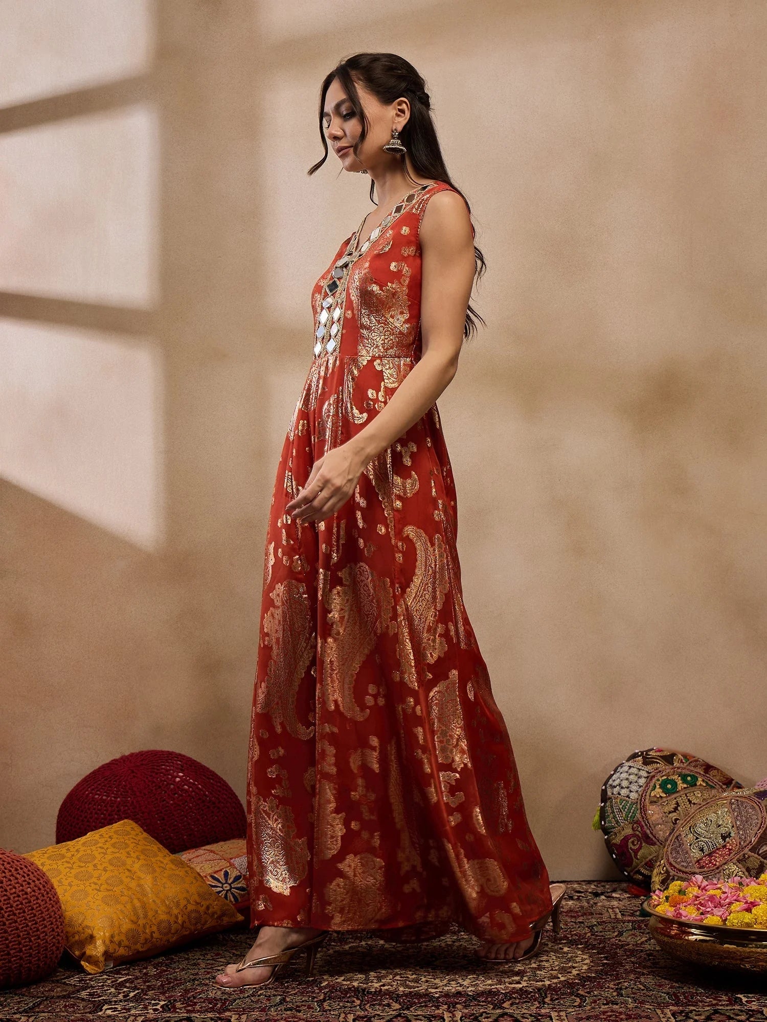 Rust Kalidar Jumpsuit: Stylish Women's Western Outfits Online