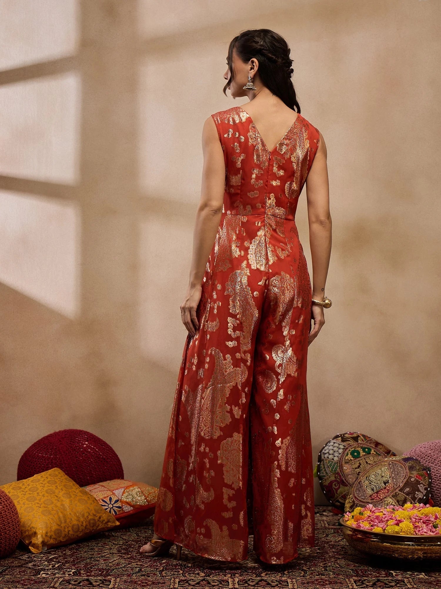 Rust Kalidar Jumpsuit: Stylish Women's Western Outfits Online