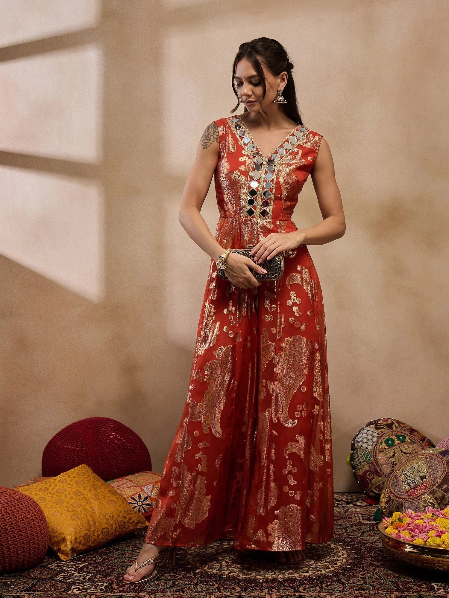 Rust Kalidar Jumpsuit: Stylish Women's Western Outfits Online