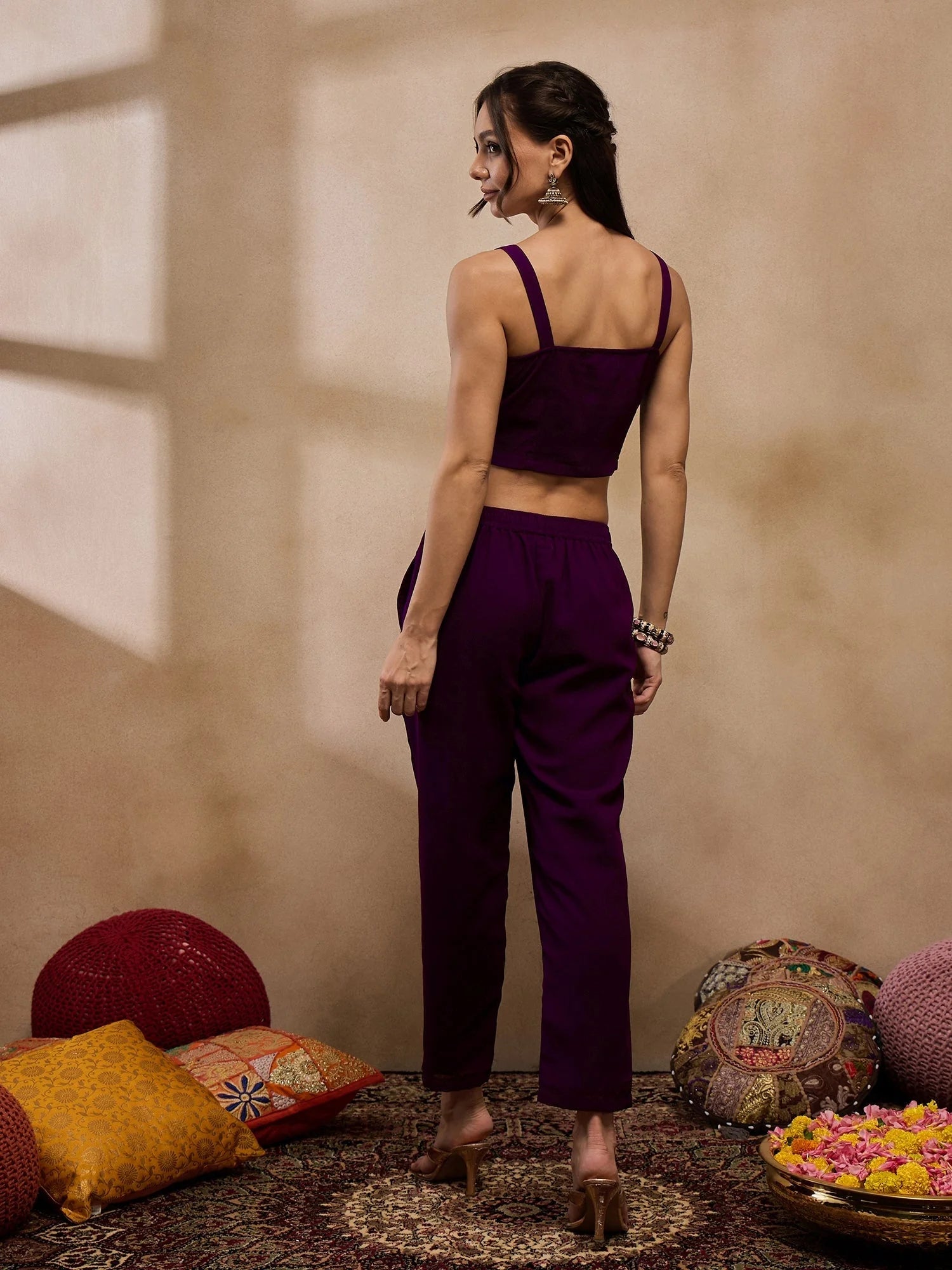 Purple Jacket, Crop Top & Pants - Women's Western Clothing Set