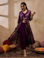 Jacket With Crop Top And Pants In Purple Color