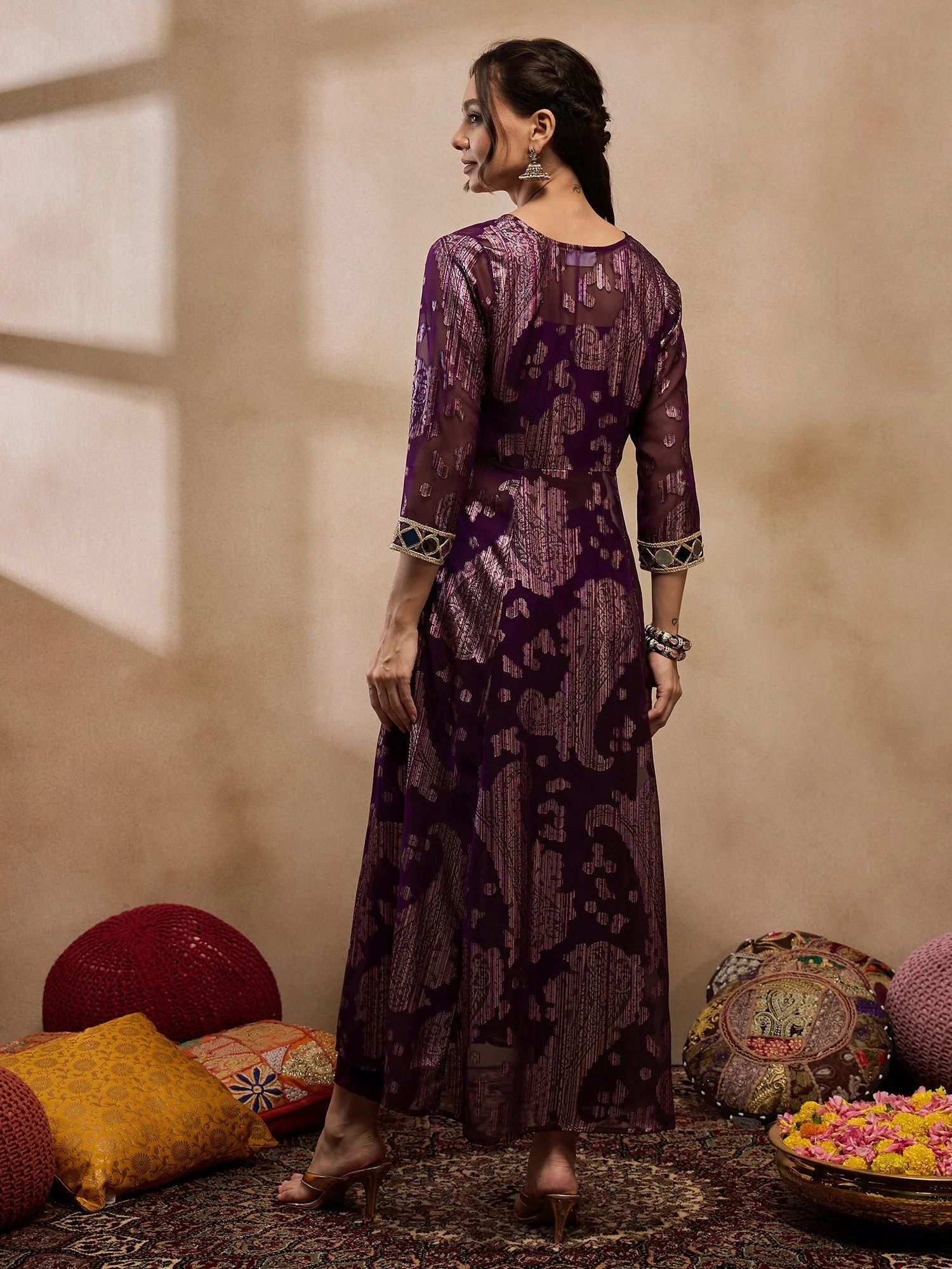 Purple Jacket, Crop Top & Pants - Women's Western Clothing Set