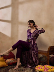 Jacket With Crop Top And Pants In Purple Color