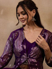 Jacket With Crop Top And Pants In Purple Color