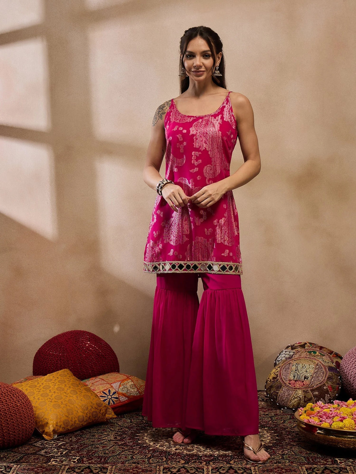 Kurta With Sharara In Pink Color