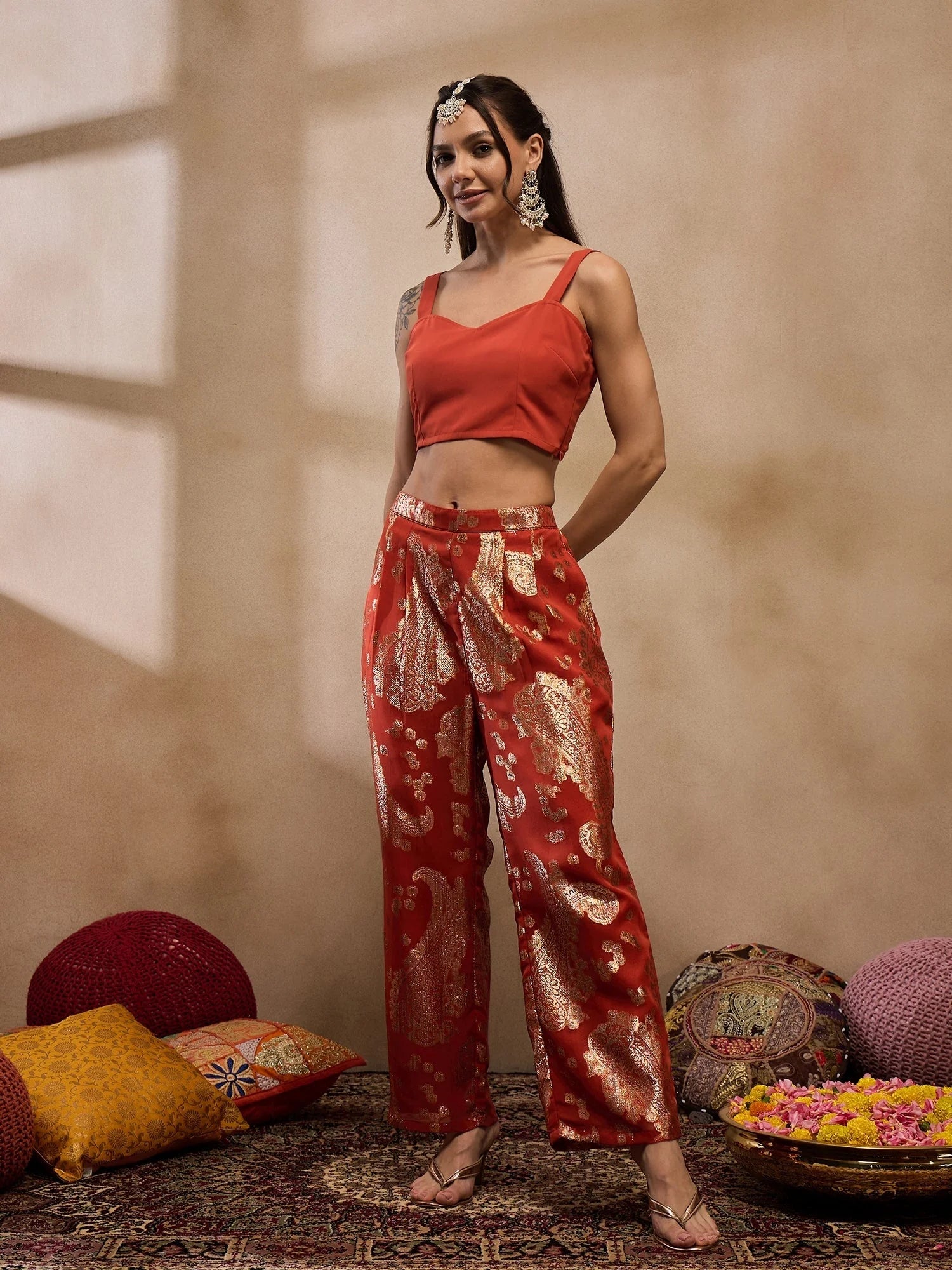 Rust Kaftan With Pants: Long Kaftan Dresses for Women