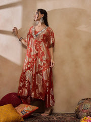 Kaftan With Pants In Rust Color