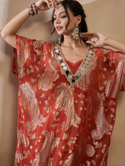 Kaftan With Pants In Rust Color