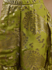 Crop Top With Sharara And Frill Dupatta In Olive Color